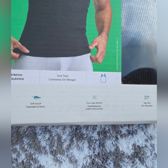 Men's Tank Top 3-Pack - Black, Gray, White Papi Cotton Stretch - Picture 2 of 3